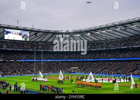 London, England. November 2024. Ein Blick auf die Hymnen während des Autumn International Matches zwischen England und Australien im Allianz Stadium in Twickenham. Quelle: Ben Whitley/Alamy Live News Stockfoto