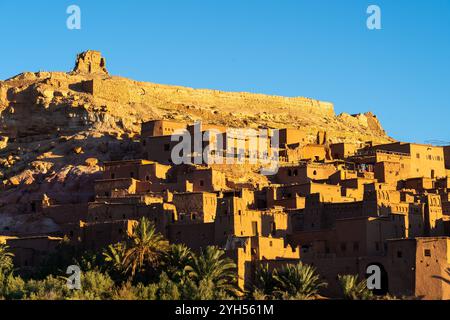 Blick auf Ait Benhaddou in der Provinz Ouarzazate, Marokko am Morgen. Stockfoto