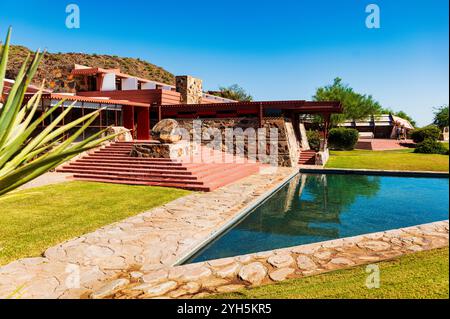 Außenansicht; Frank Lloyd Wright's Taliesin West; Scottsdale; Arizona; USA Stockfoto