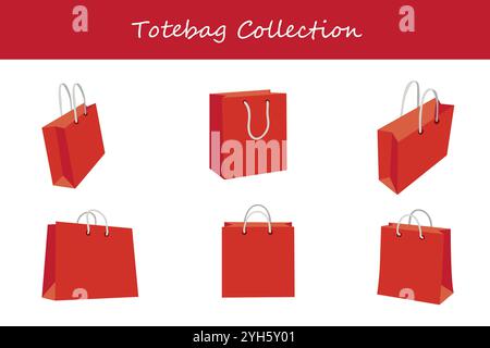 Totebag-Kollektion in verschiedenen Posen. Vektorabbildung. Stock Vektor