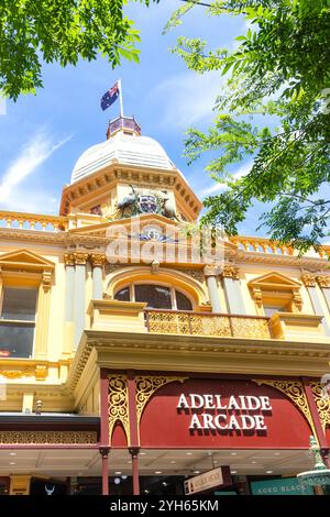 Eintritt zur historischen Adelaide Arcade, Rundle Mall, Adelaide, South Australia, Australien Stockfoto