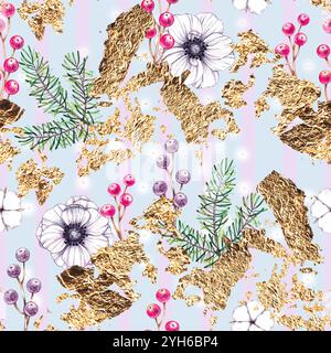 Aquarell Silvester Illustration handgezeichnete Elemente Stockfoto