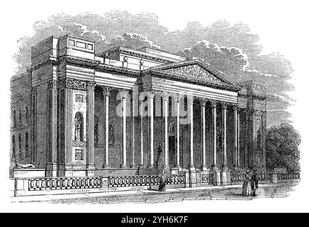 1854 Vintage-Stich des Fitzwilliam Museum in Cambridge, Cambridgeshire, Großbritannien. Entworfen von George Basevi und fertiggestellt von Charles Robert Cockerell. Stockfoto