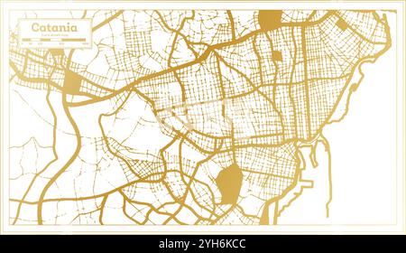 Catania Italien Stadtplan in goldenen Farben im Retro-Stil. Modellstruktur. Vektorabbildung. Stock Vektor