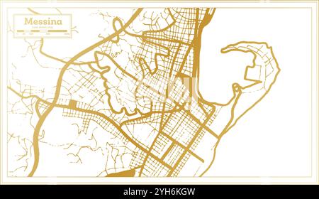 Messina Italien Stadtplan in goldenen Farben im Retro-Stil. Modellstruktur. Vektorabbildung. Stock Vektor