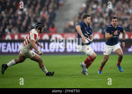 Saint Denis, Frankreich. November 2024. matthieu Jalibert und Thomas Ramos von Frankreich im Rahmen des Rugbyspiels der Autumn Nations Series zwischen Frankreich und Japan, Frankreich, am 9. November 2024 in Saint Denis. Foto: Eliot Blondet/ABACAPRESS. COM Credit: Abaca Press/Alamy Live News Stockfoto