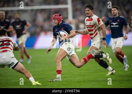 Saint Denis, Frankreich. November 2024. Louis Bielle-Biarrey (R) von Frankreich im Einsatz während des Rugbyspiels der Autumn Nations Series zwischen Frankreich und Japan, Frankreich, in Saint Denis, 9. November 2024 Foto: Eliot Blondet/ABACAPRESS. COM Credit: Abaca Press/Alamy Live News Stockfoto