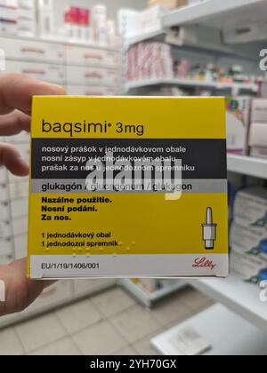 Baqsimi von ELI LILLY ist ein Nasenglukagonpulver zur Behandlung schwerer Hypoglykämie bei Diabetikern, das schnell wirkende Glucose zur schnellen Reanimation liefert Stockfoto