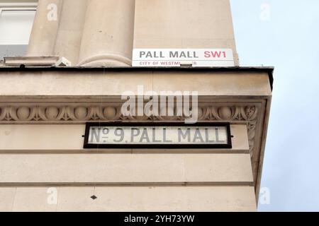 Schild Pall Mall Street, City of Westminster, London SW1 Stockfoto