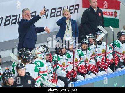 Landshut, Deutschland. November 2024. Pat Cortina mit Assistentin Gabriella Gallyas beim Frauenspiel DEUTSCHLAND - UNGARN 3-1 DEB EISHOCKEY DEUTSCHLAND CUP in Landshut, Deutschland, 9. November 2024, Saison 2024/2025. Fotograf: ddp Images/STAR-Images Credit: ddp Media GmbH/Alamy Live News Stockfoto