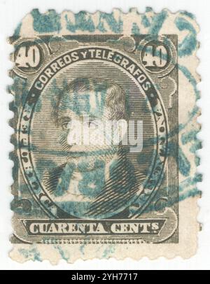 ARGENTINIEN - 22. Dezember 1889: 40 Centavos olivgrüne Briefmarke mit Porträt von Mariano Moreno (1778–1811). Er war ein argentinischer Anwalt, Journalist und Politiker. Er spielte eine entscheidende Rolle in der Primera Junta, der ersten nationalen Regierung Argentiniens, die nach der Mairevolution gegründet wurde Stockfoto