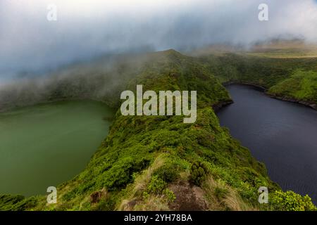 Auf Flores Island, den Azoren, befinden sich die beiden Vulkanseen Lagoa Funda und Lagoa Comprida im Inneren der Insel. Lagoa Funda, oft Referr Stockfoto