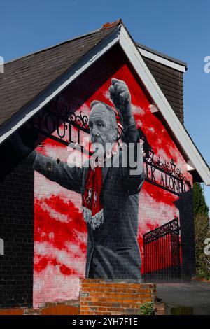 Das Bill Shankly Wandbild an der Anfild Road in Liverpool, der Mann, der alles begann. William Shankly OBE war ein schottischer Fußballspieler und -Manager Stockfoto