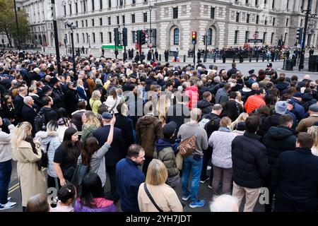 Westminster, London, Großbritannien. November 2024. Die Menschenmassen rund um Westminster für den National Service of Remembrance am Cenotaph. Quelle: Matthew Chattle/Alamy Live News Stockfoto