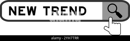 Suchbanner in Wort neuer Trend mit dem Symbol für die Handlupe auf weißem Hintergrund Stock Vektor
