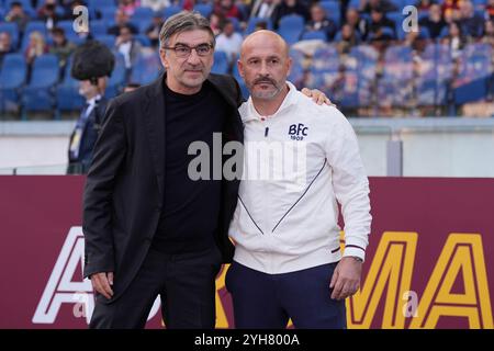 Roma, Italien. November 2024. Bolognas Cheftrainer Vincenzo Italiano Roma's Cheftrainer Ivan Juric während des EniLive-Fußballspiels der Serie A zwischen Roma und Bologna im Olympiastadion in Rom, Italien - Sonntag, 10. November 2024 - Sport Soccer ( Foto: Alfredo Falcone/LaPresse ) Credit: LaPresse/Alamy Live News Stockfoto