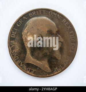 Der britische König Eduard VII. Eine Penny-Münze aus dem Jahr 1907 Stockfoto