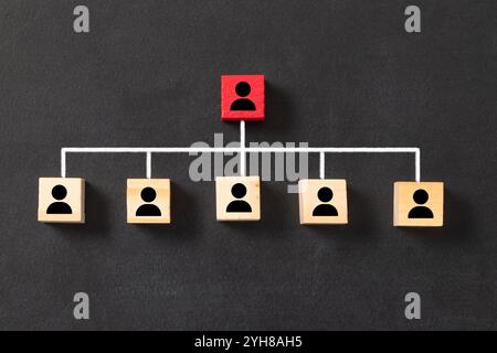 Hierarchisches Organisationsdiagramm der Holzwürfel Stockfoto