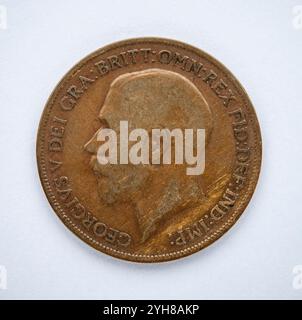 Britischer König Georg V. eine Penny-Münze aus dem Jahr 1921 Stockfoto