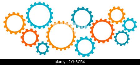 Abstrakter mehrfarbiger Hintergrund von Zahnrädern. Konstruktion der Getriebemechanismen Stock Vektor