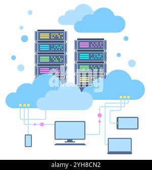 Cloud-Datenserver, Konzept für die Speichertechnologie für Online-Datenbanken Stock Vektor
