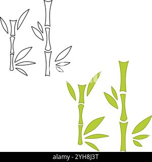 Bambusbaum grün dichte Stiele Vektor mit isoliert auf weißem Hintergrund. Zeichentrickgrafik Stock Vektor