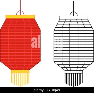 Chinesische Laterne Gold und Rot. Neues Jahr isolierte Vektor-Zeichentrick-Illustration Design Grafik Stock Vektor