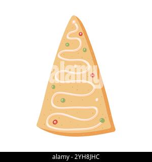 Weihnachtsbaumkeks isoliert auf weißem Hintergrund. Hausgemachte Lebkuchen festliches Backen. Süßes Weihnachtsdessert mit Frostdekor. Vektorhandzeichnung Stock Vektor