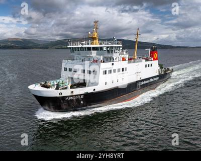 Die Caledonian MacBrayne Fähre Argyle verbindet Wemyss Bay auf dem schottischen Festland mit Rothesay auf der Isle of Bute. Stockfoto