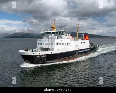 Die Caledonian MacBrayne Fähre Argyle verbindet Wemyss Bay auf dem schottischen Festland mit Rothesay auf der Isle of Bute. Stockfoto