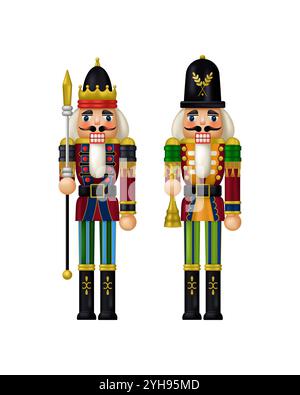 Weihnachts-Nussknacker-Spielzeugsoldat traditionelle Figur. Vektorabbildung in einem 3D-Stil Stock Vektor