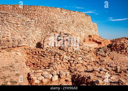 Die Motilla del Azuer, Daimiel, eine prähistorische Festung aus der Bronzezeit. Die reiche Geschichte dieser Stätten bietet einen Einblick in unsere ferne Vergangenheit Stockfoto