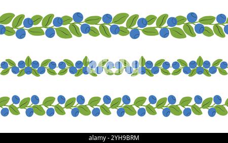 Grafisches Designelement für Beerenzweig mit Rand. Blaubeerrahmen Vektor-Illustration Set für Einladung, Kartendesign und Grafikdesign Stock Vektor