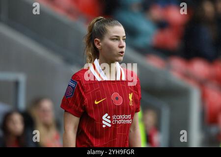 St Helens, Großbritannien. November 2024. St. Helens, England, 10. November 2024 Kopfaufnahme von Marie Hobinger (14 Liverpool). Liverpool gegen Chelsea, St Helens Stadium, WSL (Sean Walsh/SPP) Credit: SPP Sport Press Photo. /Alamy Live News Stockfoto