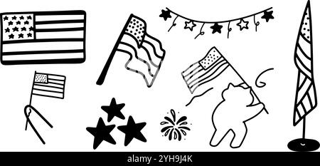 Veterans Day Set Illustration | minimalistischer Doodle Vektor für patriotische und militärische Designs Stock Vektor