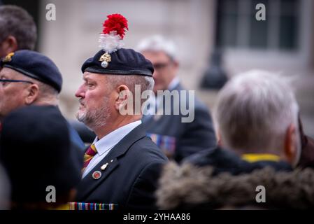 London, Großbritannien. November 2024. Ein Veteran, der an der Cenotaph Parade 2024 teilnahm. Am Sonntag, den 10. November, fand der National Service of Remembrance im Cenotaph in Whitehall, London, statt. Ab 11:00 Uhr gedachte der Gottesdienst an den Beitrag der britischen und Commonwealth-Militär- und Zivilsoldaten und Frauen, die an den beiden Weltkriegen und späteren Konflikten beteiligt waren. (Credit Image: © Loredana Sangiuliano/SOPA Images via ZUMA Press Wire) NUR REDAKTIONELLE VERWENDUNG! Nicht für kommerzielle ZWECKE! Stockfoto