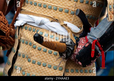 Teilnehmer an einem der drei großen Festivals in Kyoto namens „Jidai Matsuri“ (Festival des Alters), das jährlich am 22. Oktober in Kyoto-Stadt, Japan, stattfindet. Stockfoto