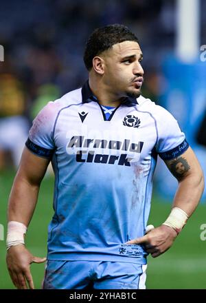 Edinburgh, Großbritannien. November 2024. Sione Tuipulotu aus Schottland während des Autumn Nation Series-Spiels im Murrayfield Stadium, Edinburgh. Der Bildnachweis sollte lauten: Neil Hanna/Sportimage Credit: Sportimage Ltd/Alamy Live News Stockfoto