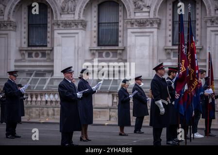 London, Großbritannien. November 2024. Cenotaph-Parade Zum Gedenktag 2024. Am Sonntag, den 10. November, fand der National Service of Remembrance im Cenotaph in Whitehall, London, statt. Ab 11:00 Uhr gedachte der Gottesdienst an den Beitrag der britischen und Commonwealth-Militär- und Zivilsoldaten und Frauen, die an den beiden Weltkriegen und späteren Konflikten beteiligt waren. (Credit Image: © Loredana Sangiuliano/SOPA Images via ZUMA Press Wire) NUR REDAKTIONELLE VERWENDUNG! Nicht für kommerzielle ZWECKE! Stockfoto