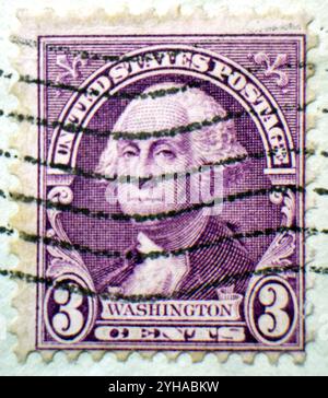 Drei Cent George Washington lila US-Briefmarke aus dem frühen 20. Jahrhundert Stockfoto