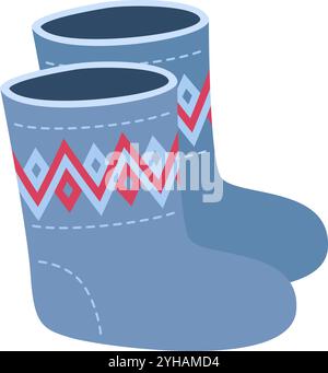 Stiefel aus Wollfilz im Doodle-Stil. Warme Winterschuhe, alter traditioneller handgezeichneter flacher Stil isoliert. Vektorabbildung Stock Vektor