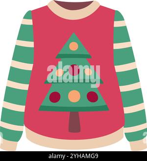 Weihnachtspullover mit Weihnachtsbaum. Handgezeichnet flach, isoliert. Vektorabbildung Stock Vektor