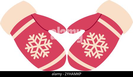Rote Fäustlinge, handgezeichnet, flach, isoliert. Winterkleidung Vektor-Illustration Stock Vektor