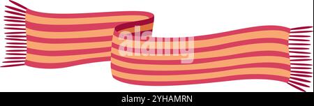 Gestrickter Schal isoliert. Roter Schal im Winter- oder Herbst-Streifen. Handgezeichnet flach, isoliert. Vektorabbildung Stock Vektor