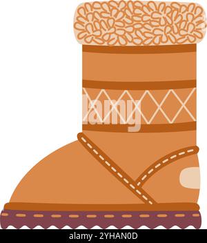 Winterstiefel ugg Doodle STYLE. Handgezeichnete Winterschuhe flacher Stil isoliert. Vektorabbildung Stock Vektor