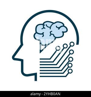 KI-KI-Symbol, Symbol, Technologiesystem und Kopf und Gehirn für die Verbindung von KI-Technologie-Ikonen in Stock Vektor