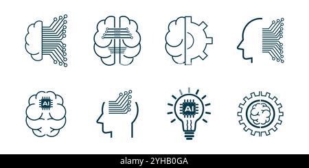 Symbolsatz Innovation, wie Analyse, Technologie, Start-up, Geschäftslösung und mehr. Vektorillustration isoliert auf weißem Hintergrund Stock Vektor