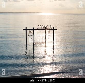 Aus der Vogelperspektive auf das Gaafu Dhaalu Atoll Maguhdhuvaa Island, Malediven Stockfoto