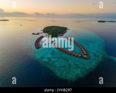 Aus der Vogelperspektive auf das Gaafu Dhaalu Atoll Maguhdhuvaa Island, Malediven Stockfoto