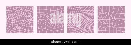 Psychedelisches Schachbrett. Vintage Violet Groovy Hippie 70er Jahre Hintergrund. Verzerrte Vektordarstellung im Y2K-Stil Stock Vektor